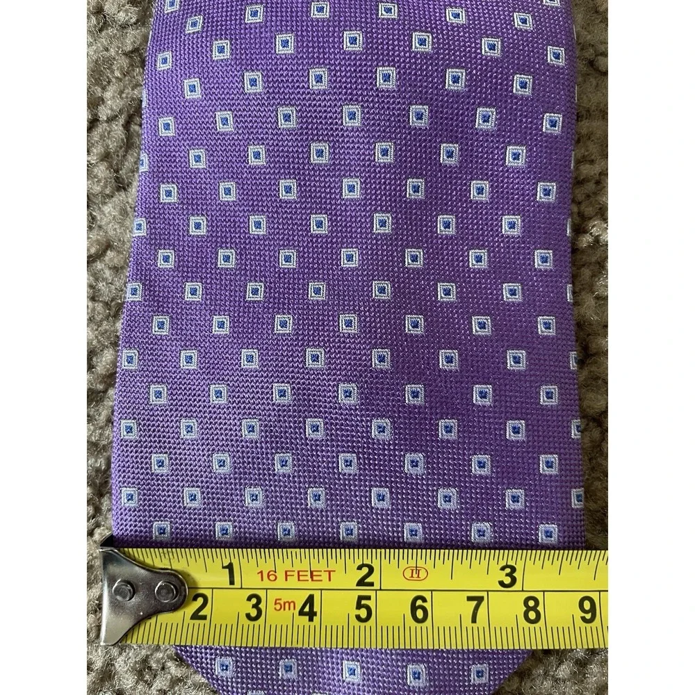 Hickey Freeman Neckwear Tie Purple Blue Geometric Square AOP 100% Silk JBHS